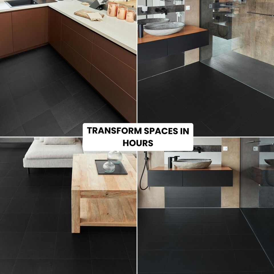 image 1 of NOVECRAFTO Vinyl Floor Tile – Self Adhesive 12x12 in – Black Checkerboard – Peel & Stick for Kitchen, Bathroom & Living Room – Waterproof & Easy DIY Black | 3.72 sqm