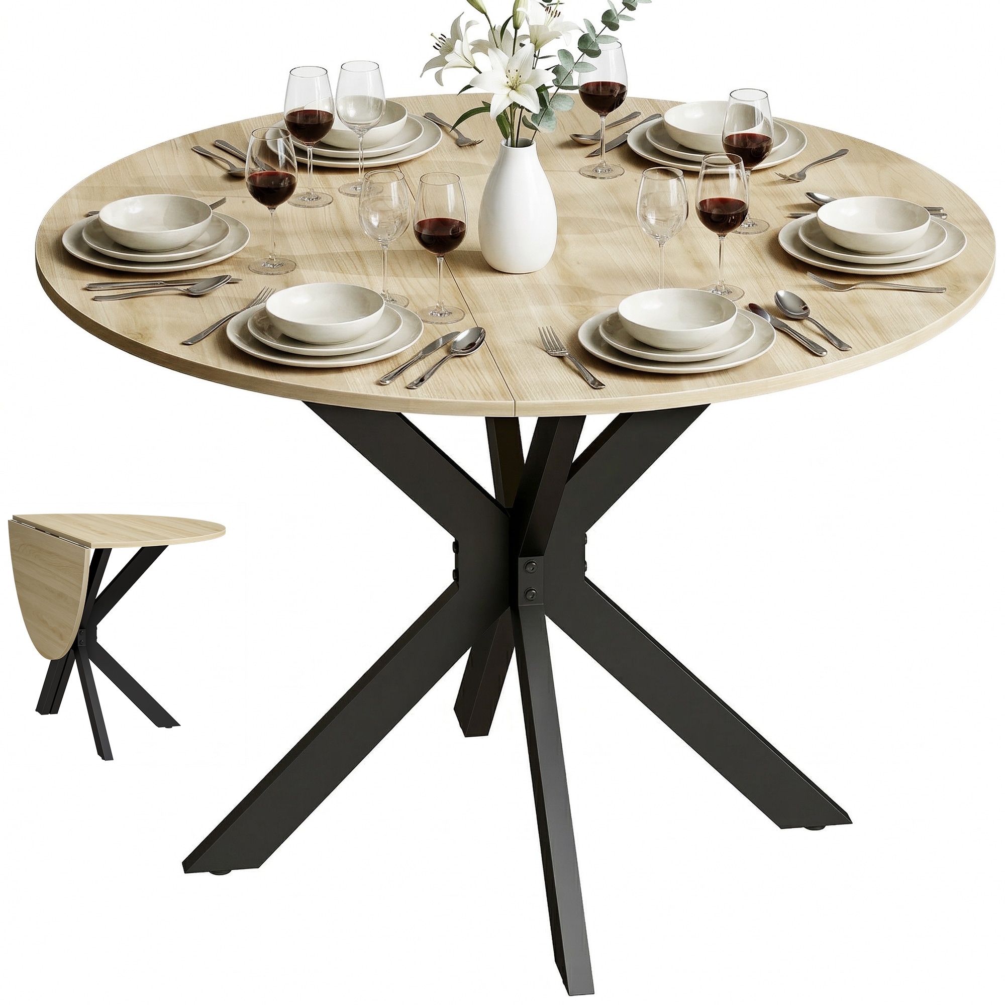 HOMCOM Folding Dining Table with Adjustable Feet, Natural Wood Finish