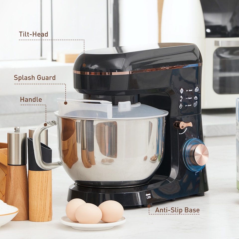 image 1 of HOMCOM Stand Mixer, 5L Food Mixer for Baking, 6 Speeds and Pulse Setting, 1400W Cake Electric Kitchen Mixer with Dough Hook, Whisk, Stainless Steel Bowl, Splash Guard, Beater, Black