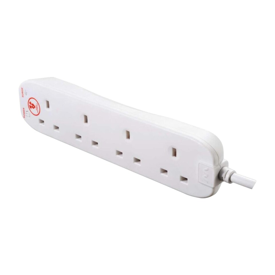 image 1 of Masterplug 4 Socket Surge Protected Extension Lead 4M Cable 13A Power Strip White UK Plug for Home and Office Use