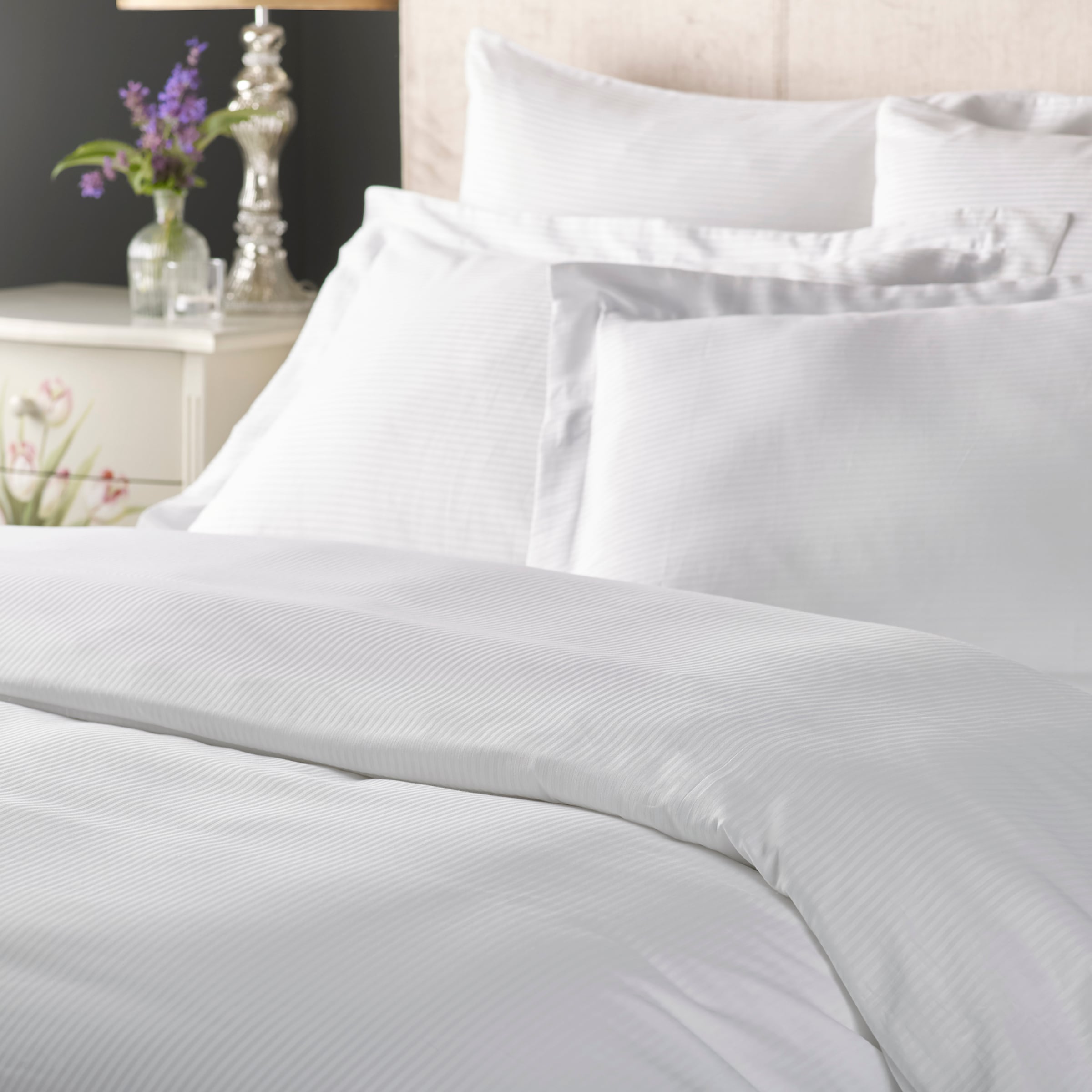 Satin Stripe 50/50 Polycotton Duvet Cover 180 Thread Count | White | White | Double