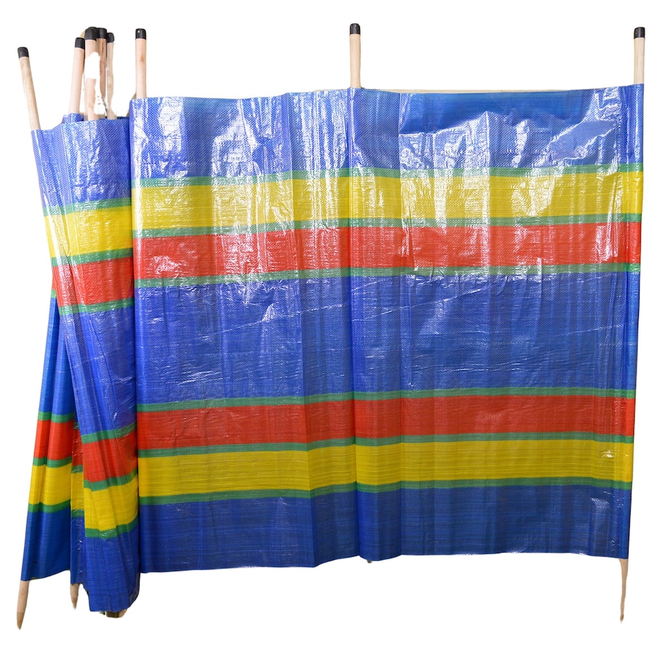 image 1 of 15.2ft (4.6m) Long 1m High 8 Pole Beach Camping Windbreak | Multi | Multi-coloured