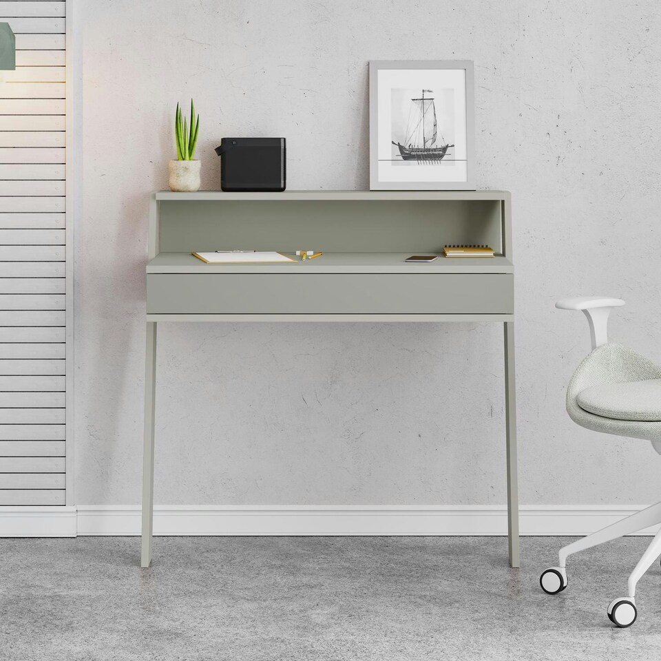 image 1 of Cowork Modern Desk Ash Green Wall Mounted With Drawer 94cm Wide Green