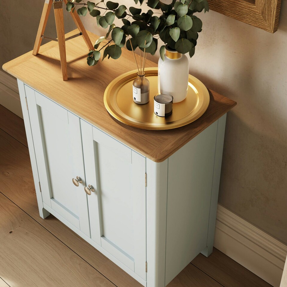 image 1 of Taberno Oak 2 Door Compact Sideboard Linen White White