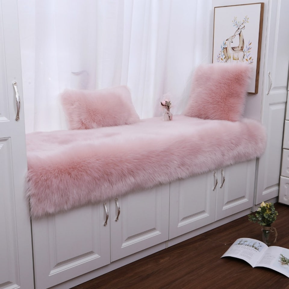 image 1 of Living and Home Retangular Super Soft Shaggy Area Rug, Pink, 90cm L x 60cm W