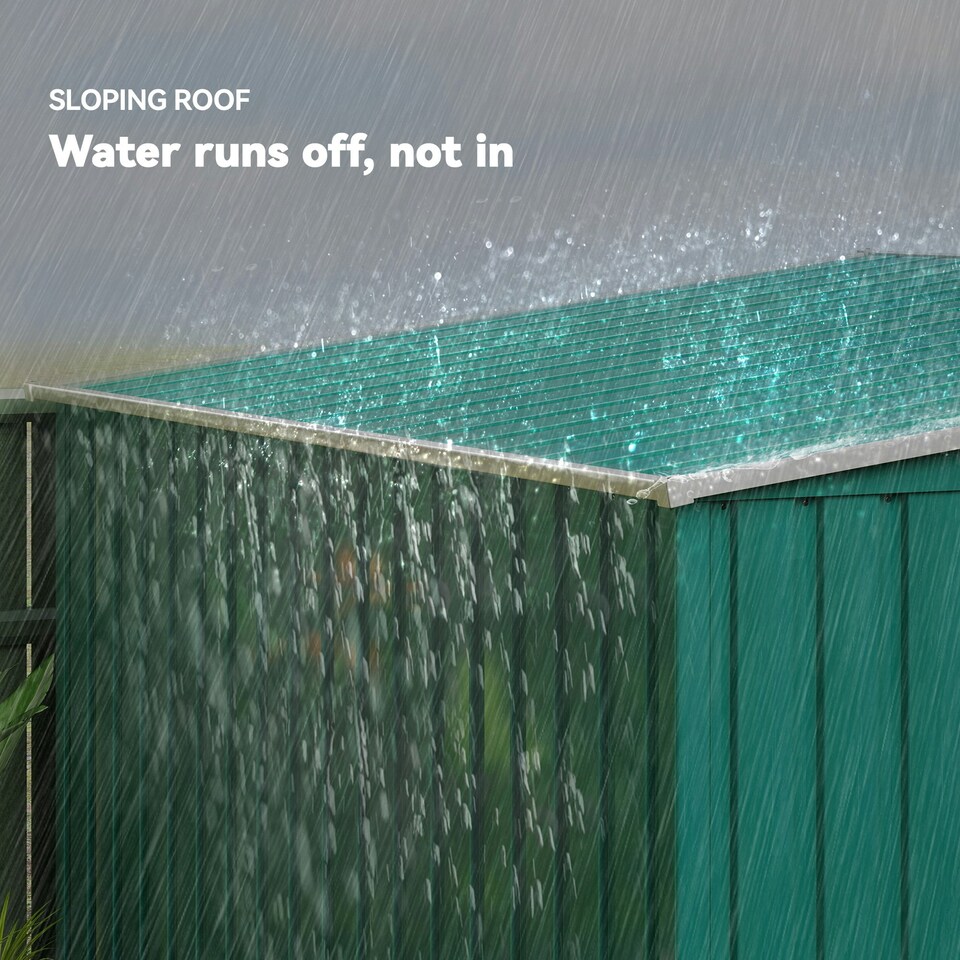 image 1 of Outsunny 7 x 5FT Garden Shed w/ Foundation Lean to Metal Tool Shed Green