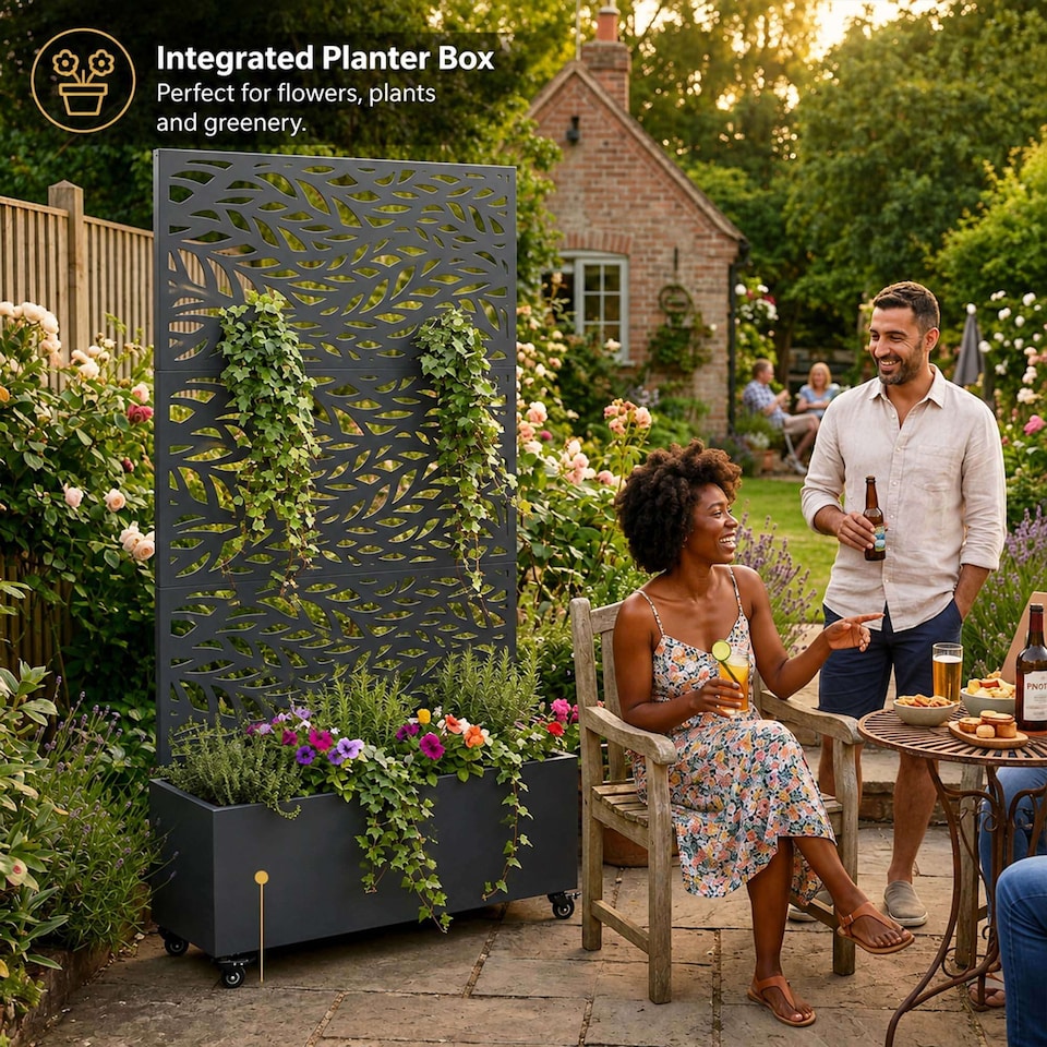 image 1 of Nicoman Metal Privacy Screen with Planter Pot Leaf Pattern