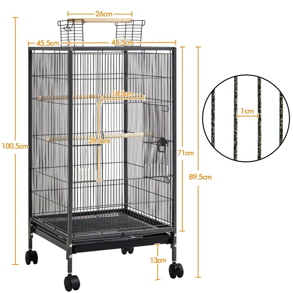 image 1 of Yaheetech 100.5 cm Tall Wrought Iron Bird Cage with Rolling Stand Black