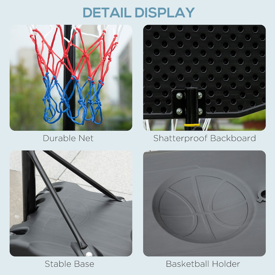 image 1 of HOMCOM Adjustable Basketball Hoop Stand w/ Wheels and Weight Base, Black | Black