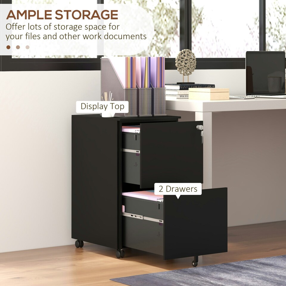image 1 of Vinsetto Steel File Cabinet with Hanging Bar for Letter A4 Legal Size Black