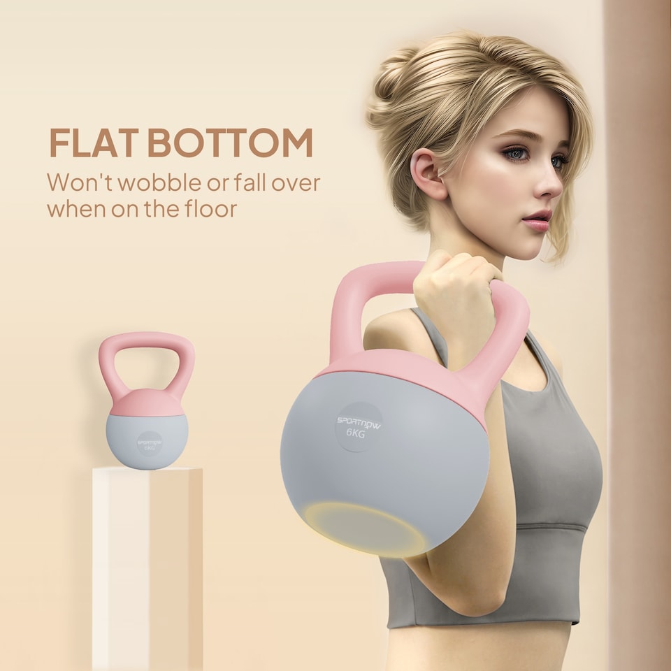 image 1 of (6KG, Pink and Grey) SPORTNOW Soft Home Gym Kettlebell with Non-Slip Handle