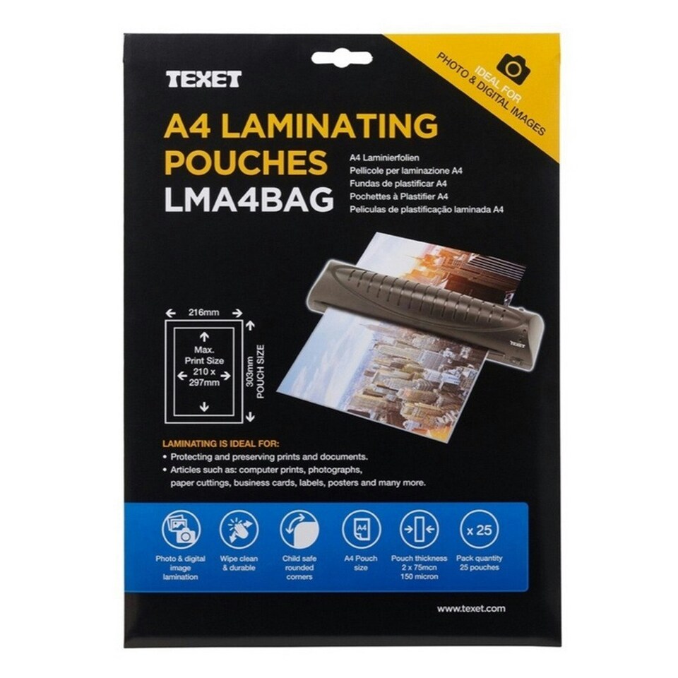 image 1 of Texet A4 Laminating Pouches (Pack Of 25) - Clear - One Size