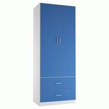 White 2-Door 2-Drawer Wardrobe. Blue | Accent Colour: Blue