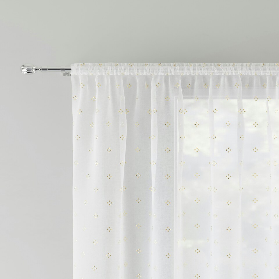 image 1 of Pair of Destiny Gold Metallic Diamond Print Voile Panels 183 cm (72 inch) Rod Pocket Panels for Bedroom and Living Room