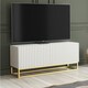 image 2 of TV Unit 100cm White Matt with Fluted Fronts and Gold Legs White