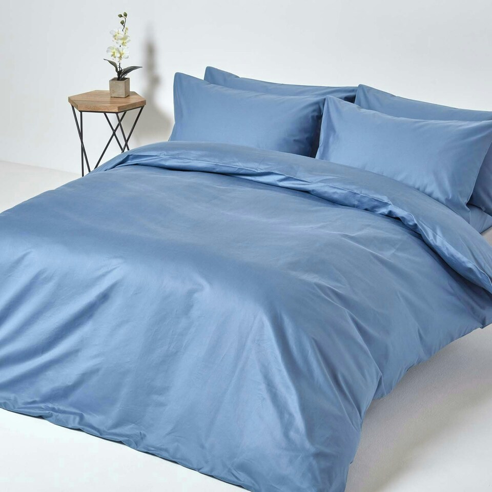 image 1 of Homescapes Air Force Blue Egyptian Cotton Flat Sheet 1000 Thread Count, King Blue | King