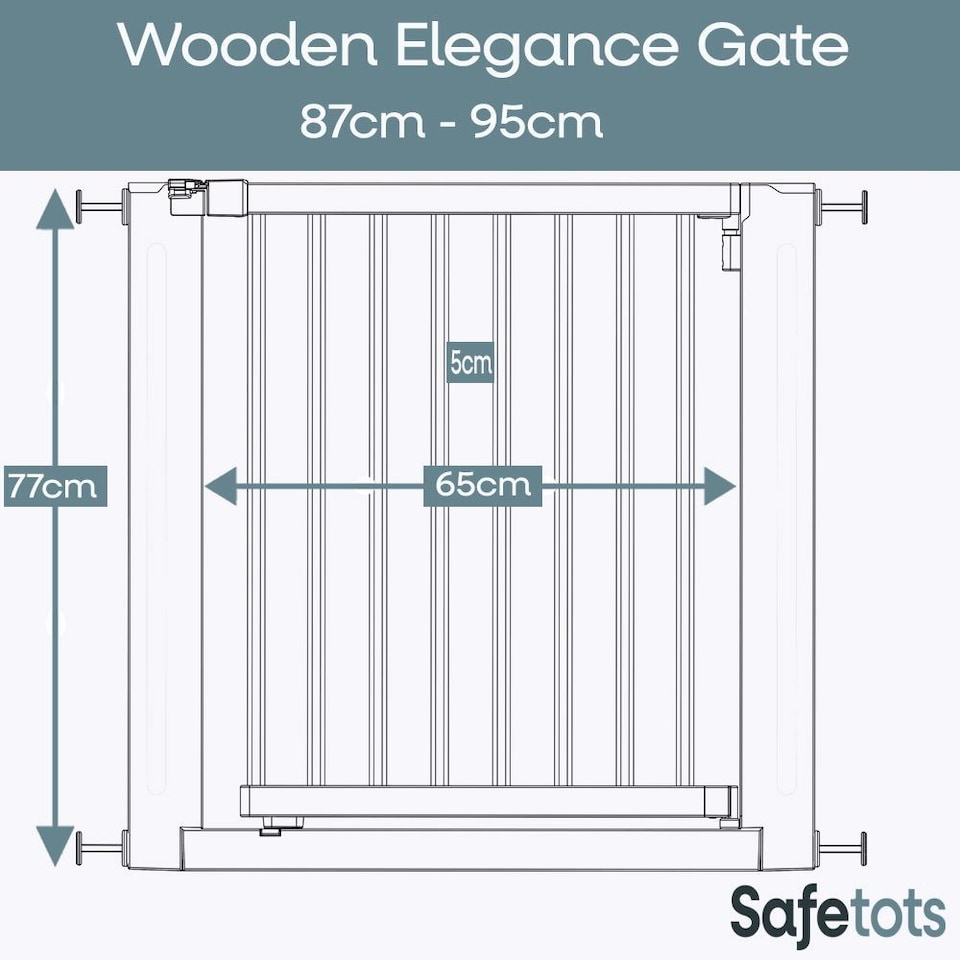 image 1 of Safetots Wooden Elegance Gate, Natural, 87cm - 95cm, Pressure Fit Safety Gate, 65cm Extra Wide Doorway, Easy Installation