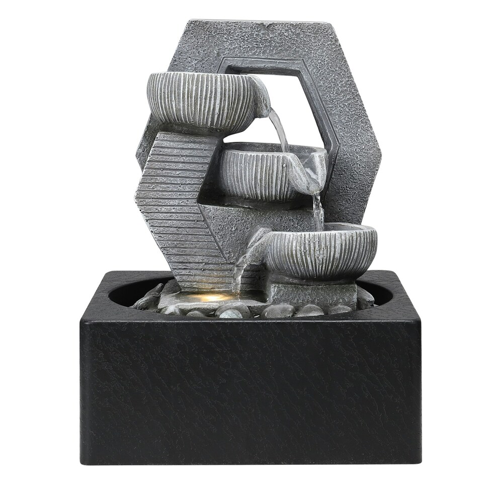 image 1 of Living and Home Tabletop Cascade Water Fountain Feature with LED Light Black