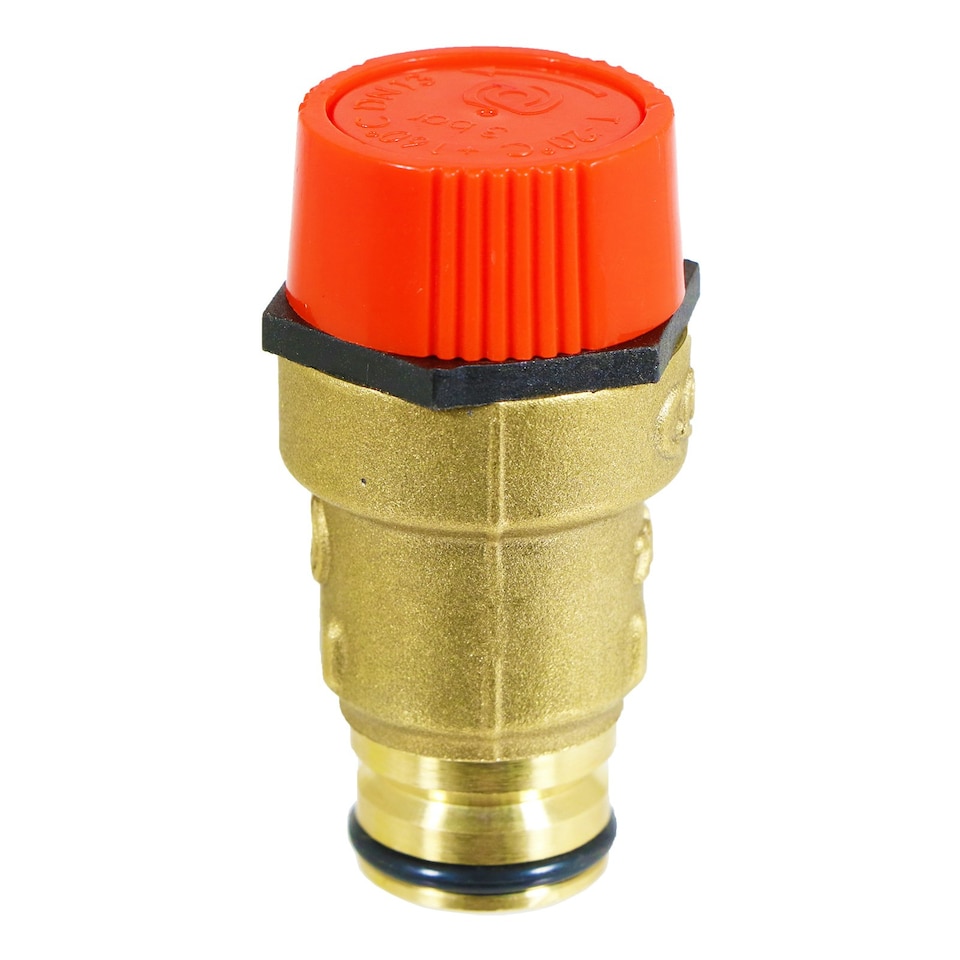 image 1 of SPARES2GO Pressure Relief Safety Valve for Baxi Boiler 3 Bar 1/2" BSP Male x Push Fit Brass PRV