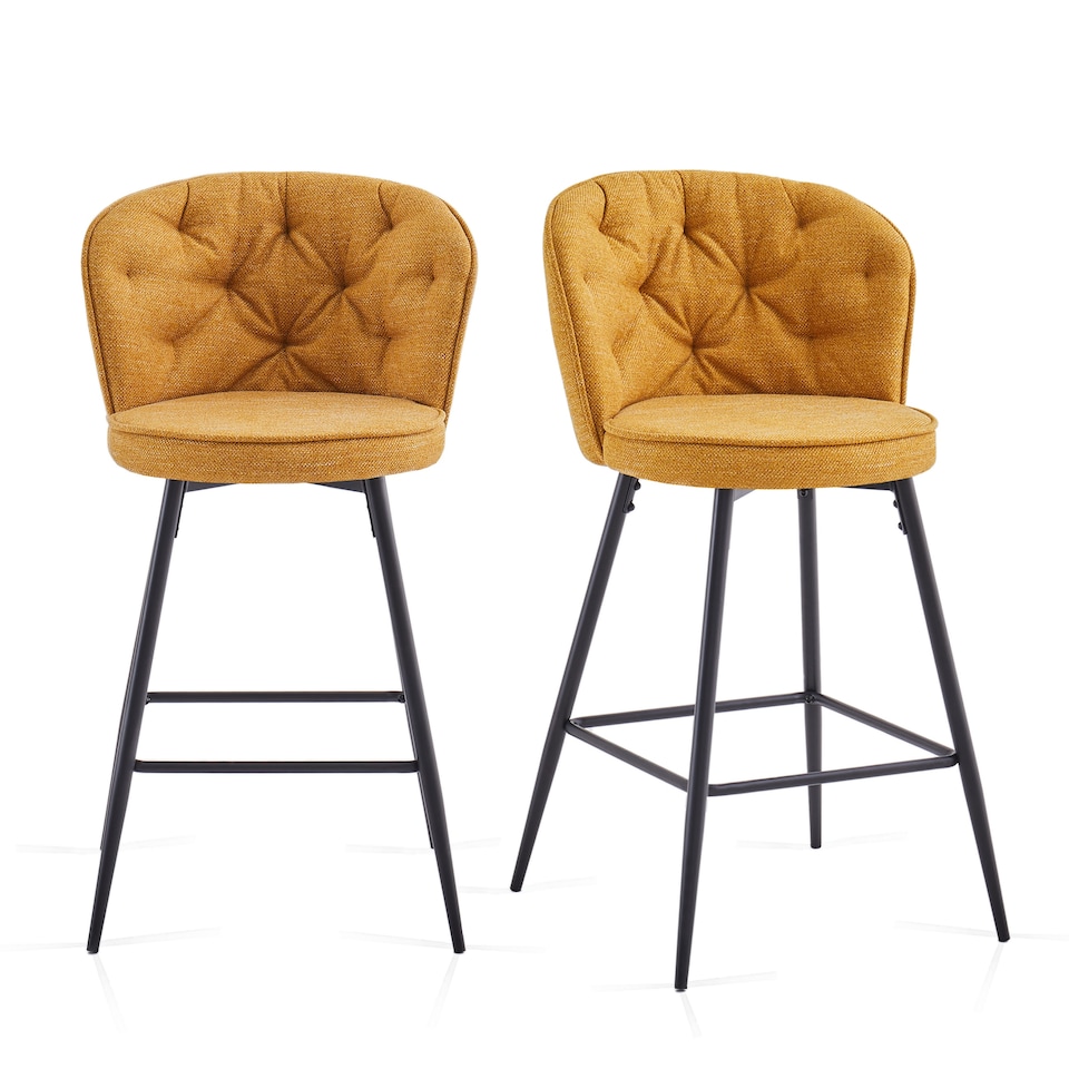 image 1 of SONARA Set of 2 Blended Woven Fabric Counter Height Bar Stools with Backrest | Yellow