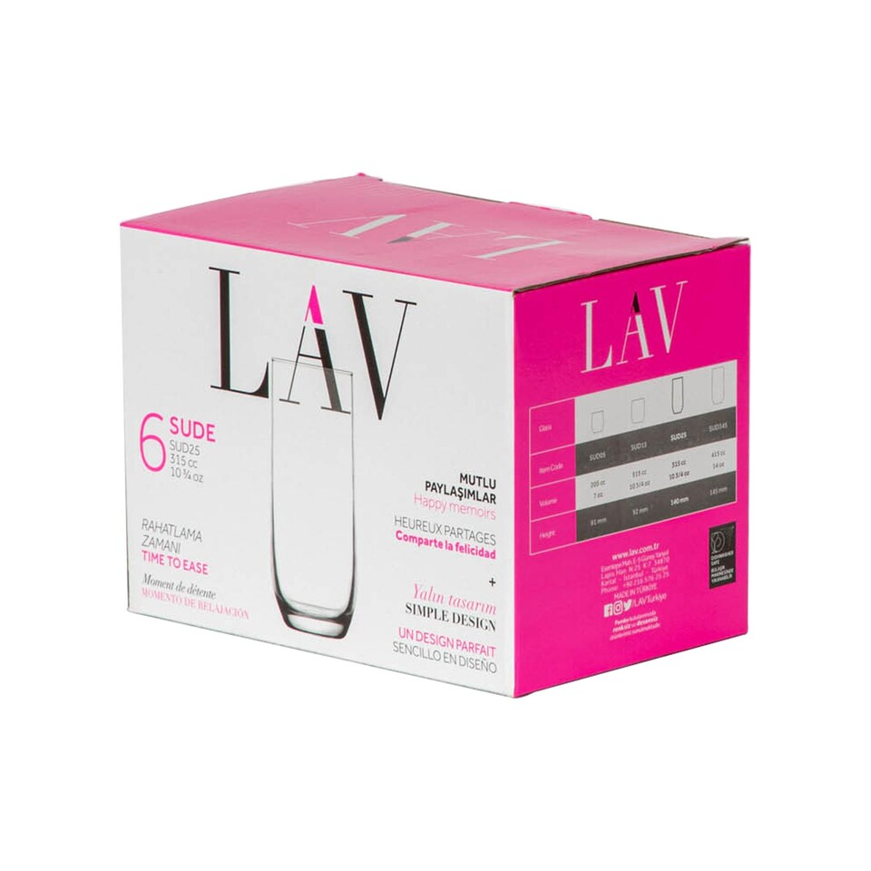 image 1 of LAV Sude Highball Glasses - 315ml - Clear - Pack of 6 | Clear | Clear