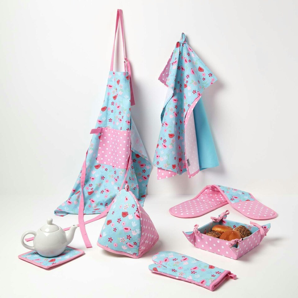 image 1 of Homescapes Birds and Flowers Pink Cotton Apron