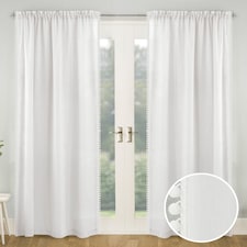 Pair of Tahiti White Pom-Pom Trim Linen Look Voile Panels with Rod Pocket Header 183 CMS