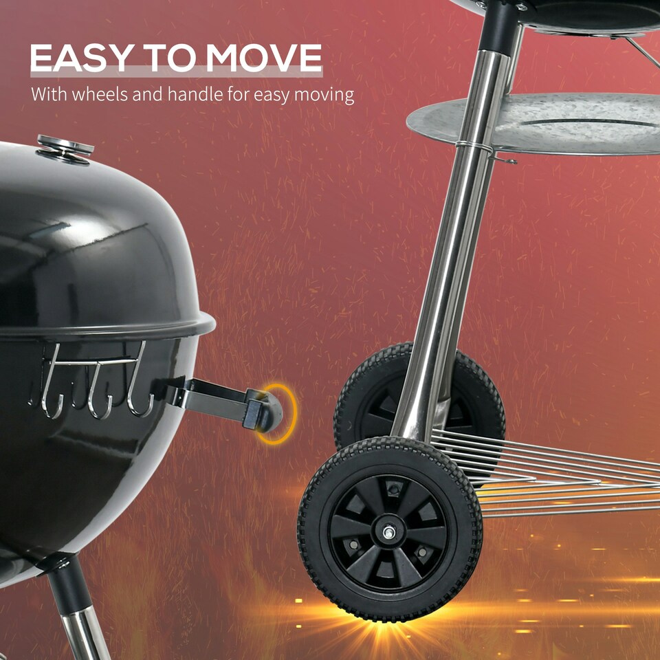 image 1 of Outsunny Portable Kettle Charcoal Grill BBQ Smoker w/ Cover, Lid, & Thermometer
