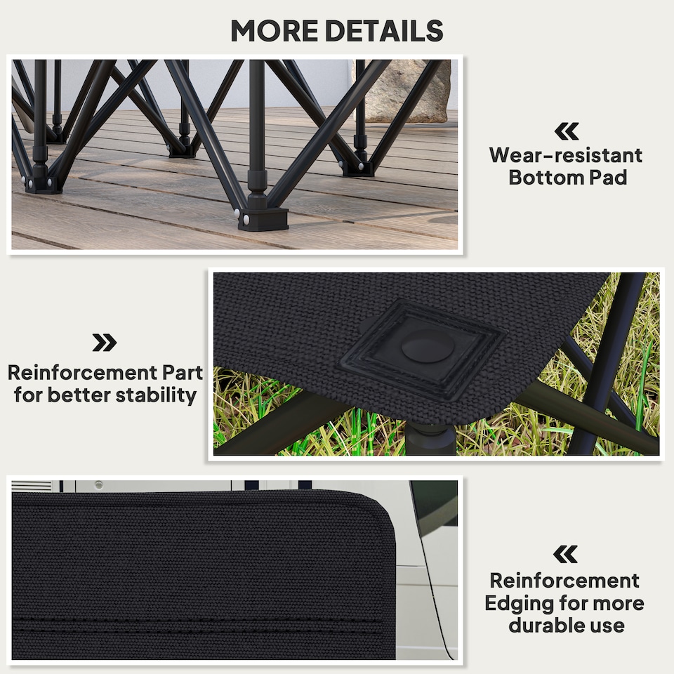 image 1 of Outsunny 6 Seater Folding Bench, Outdoor Camping Chair Portable Sports Spectator Chair with Metal Frame, Cup Holder & Carry Bag, Black