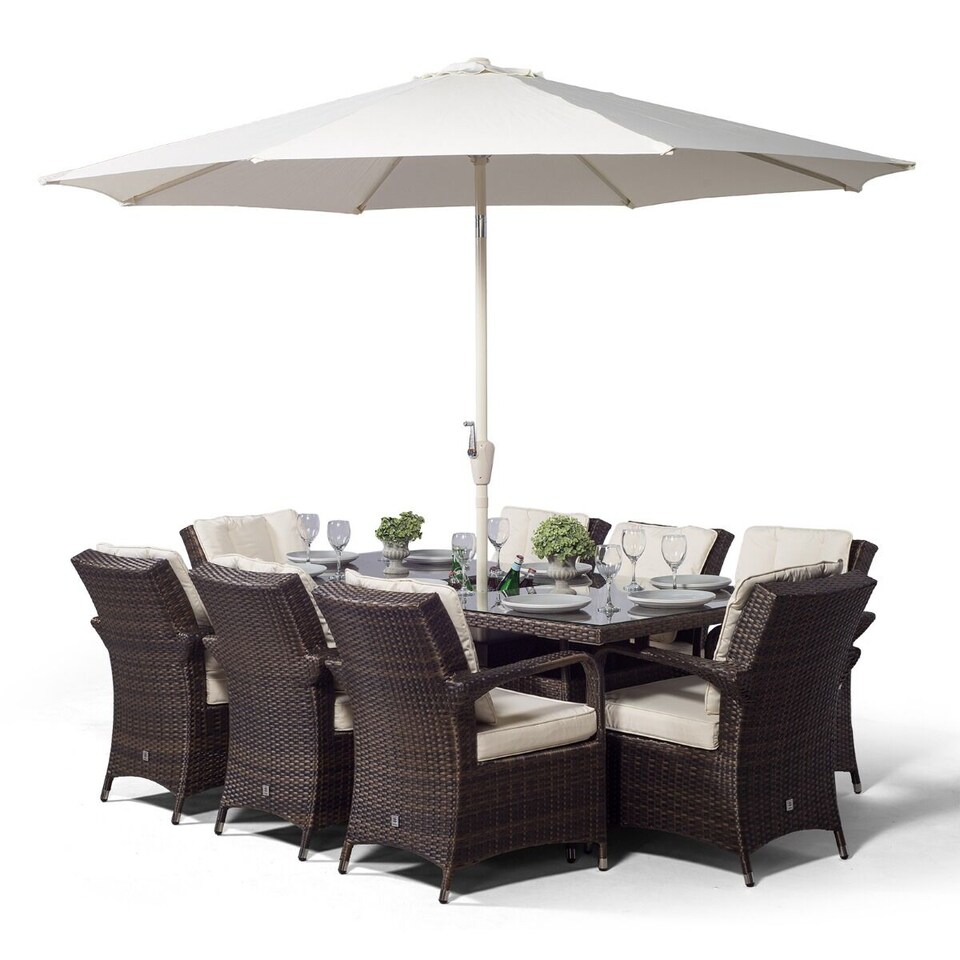image 1 of Arizona Rectangle 8 Seat Rattan Dining Set Ice Bucket Drinks Cooler | Brown | Brown