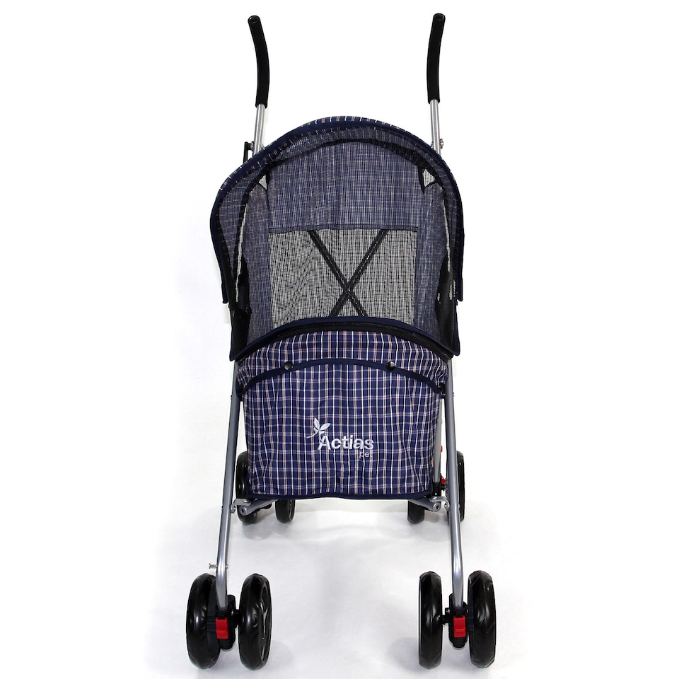 image 1 of Pet Stroller Dog Cat Puppy Pram Pushchair Travel Cart Jogging Buggy Carrier (Blue Tartan)