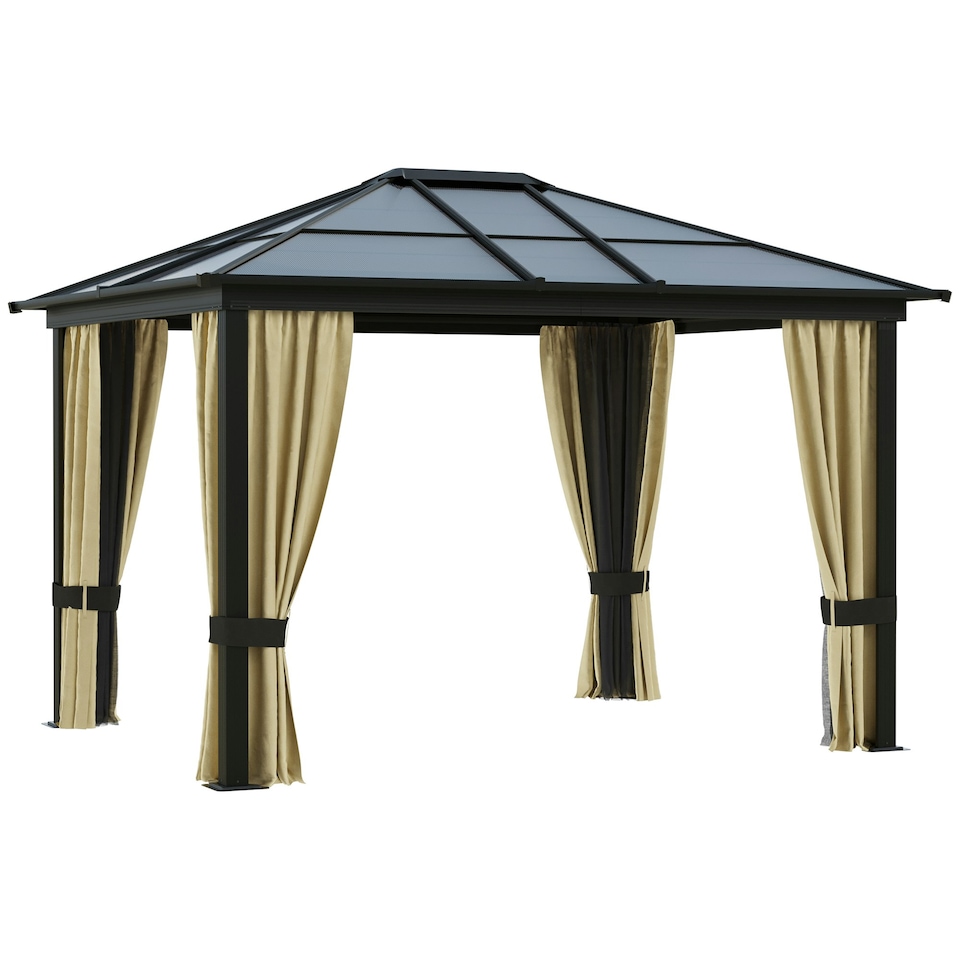 image 1 of Outsunny 3 x 3.6m Hardtop Gazebo Canopy with Mosquito Netting and Curtains