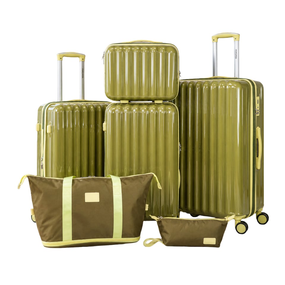 image 1 of Fergana 6 Piece Hard Shell Luggage Set Lightweight Spinner Suitcases TSA Lock Travel Set Army Green