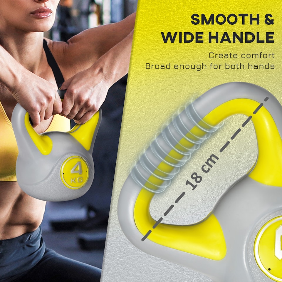 image 1 of SPORTNOW 4kg Kettle Bell with Handle for Home Gym, Yellow and Grey | Yellow | Yellow