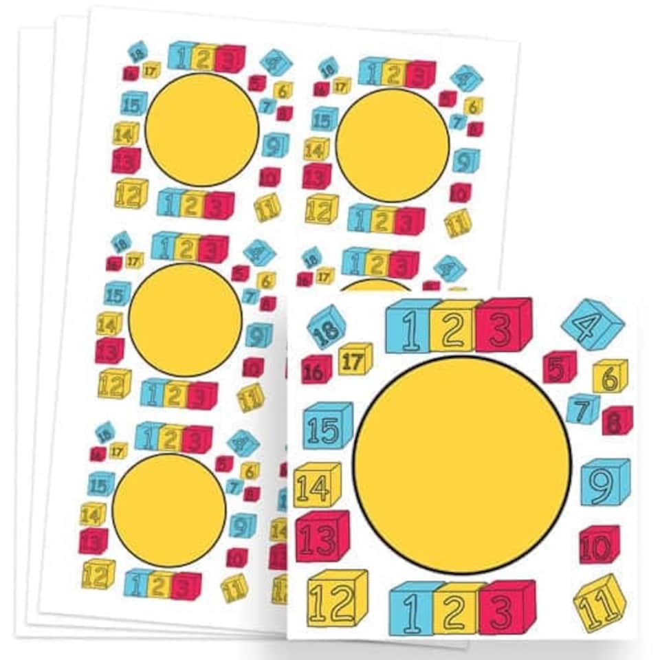 Numbers Design 80mm Square Sticker sheet of 6