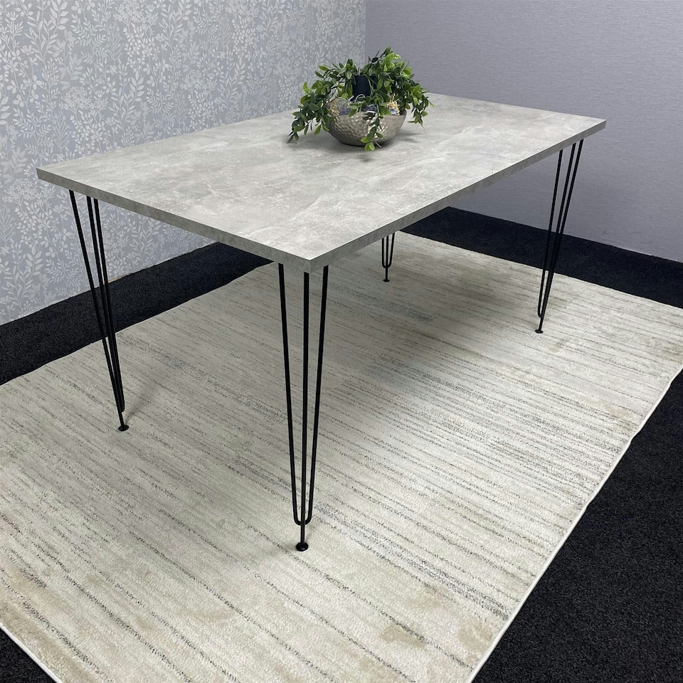 image 1 of Modern Grey Rectangular Dining Table with Hairpin Legs  Compact Kitchen & Dining Room Table (L140) Grey