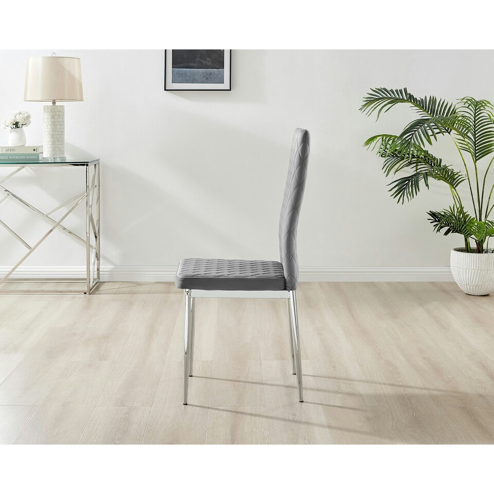 image 1 of Furniturebox 6x Milan Dining Chair Grey Velvet Silver Legs