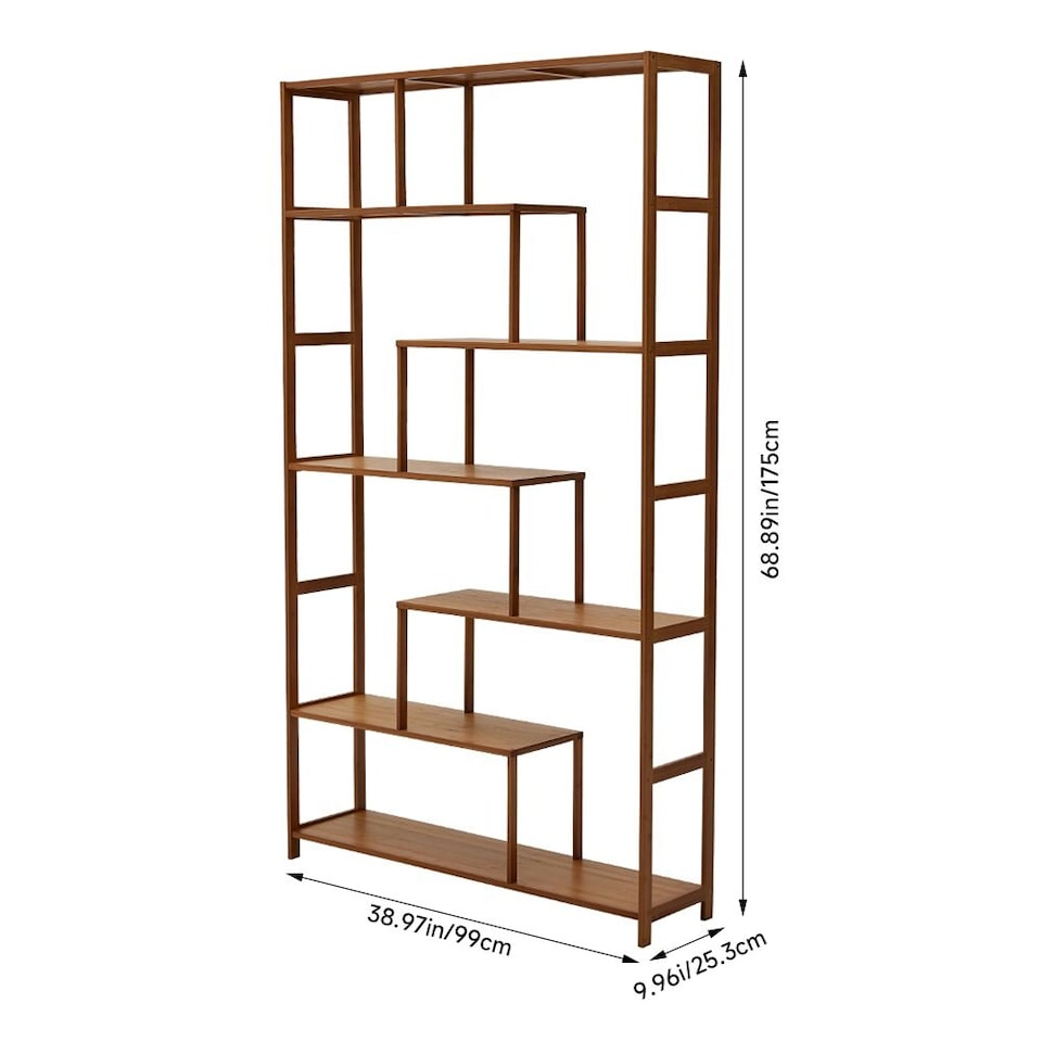 image 1 of Living and Home 7-Tier Wooden Bookcase Display Stand - 99cm W x 25.3cm D x 175cm H | Brown