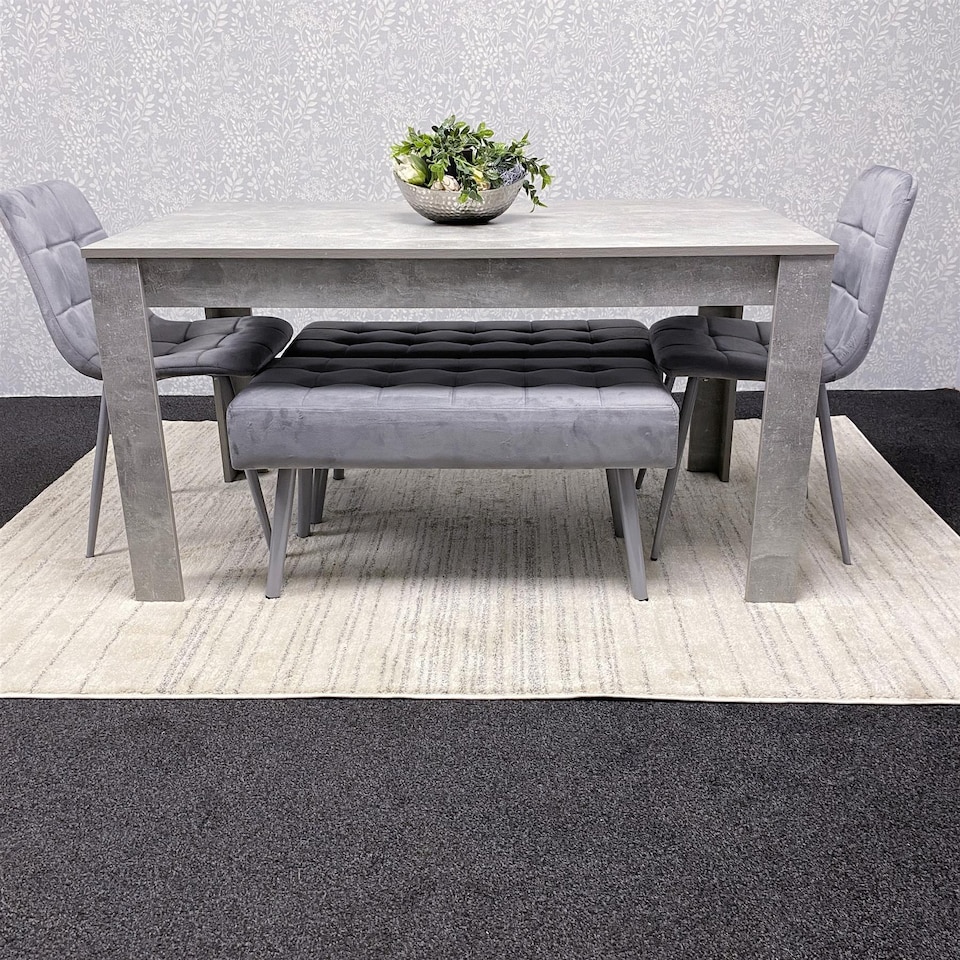 image 1 of Grey Wooden Dining Table Set with 2 Grey Chairs and 2 Benches - Dining Kitchen Room Furniture