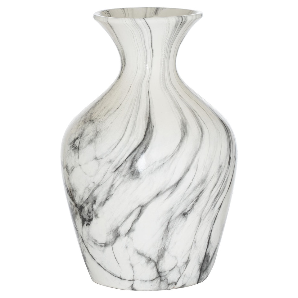 Hill Interiors Ellipse Ceramic Marble Vase | White | White/Grey | 36cm x 23cm x 23cm | 1