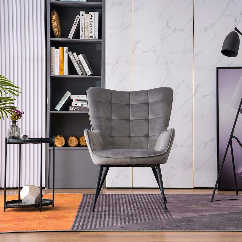 image 1 of Vera Velvet Occasional Living Room Modern Accent Chair (Grey)