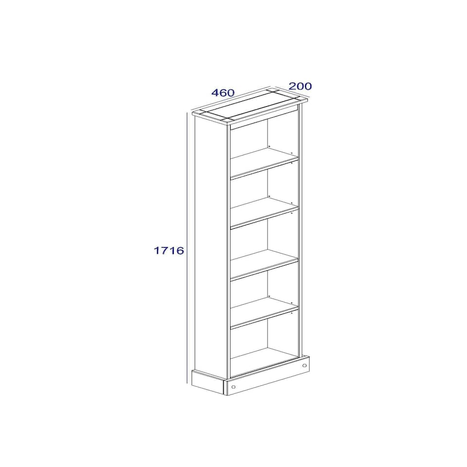 image 1 of Core Products Premium Corona Grey Tall Narrow Bookcase, Grey Wax & Antique Wax Top H176.0cm x W46.0cm x D20.0cm Grey