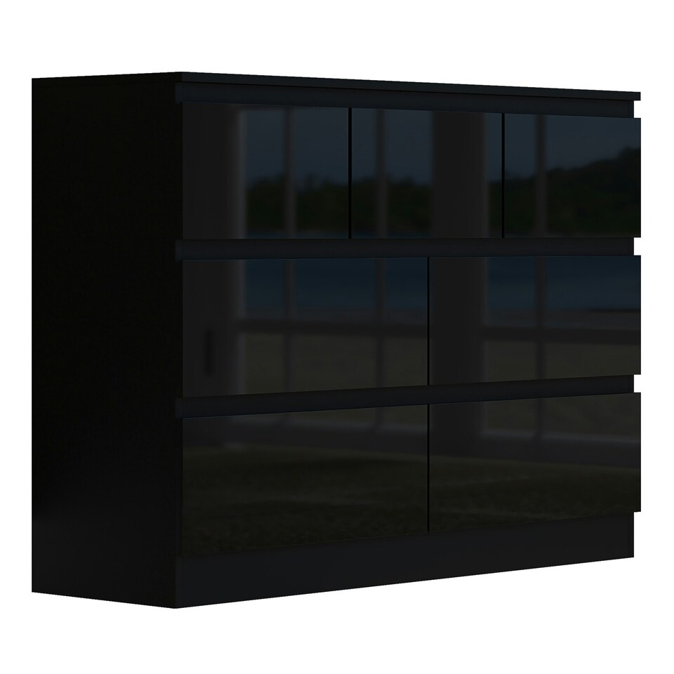 image 1 of FWStyle Stora 7 Drawer Merchant Chest Of Drawers - Black Gloss Front