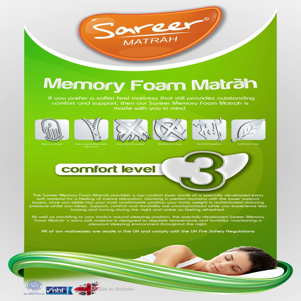 image 1 of Sareer Memory Foam Mattress 3FT White | Single