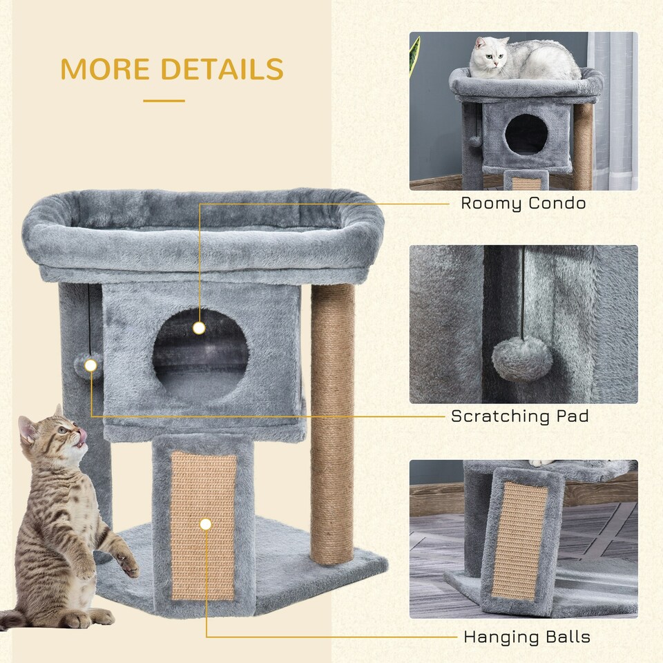 image 1 of PawHut Cat Tree Tower Indoor with Cats Scratching Post Cat House, Grey