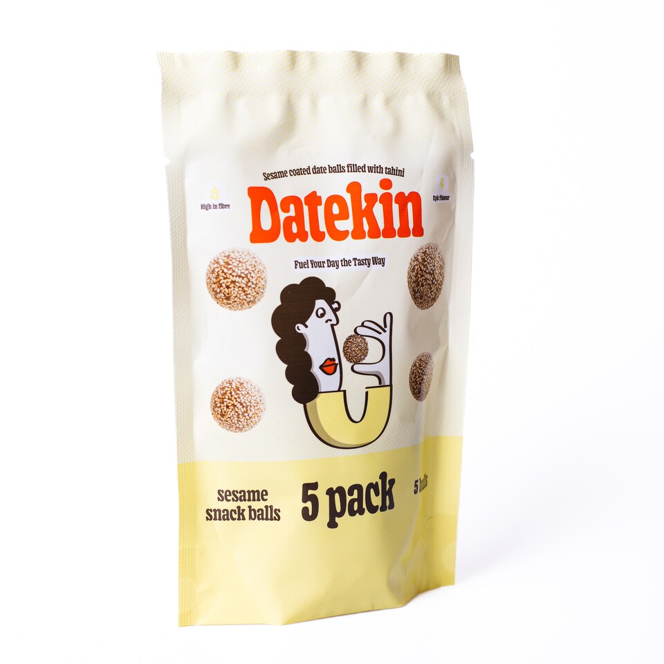 image 1 of Datekin Sesame Coated Date Balls Filled with Tahini (5 x 18g Pack)