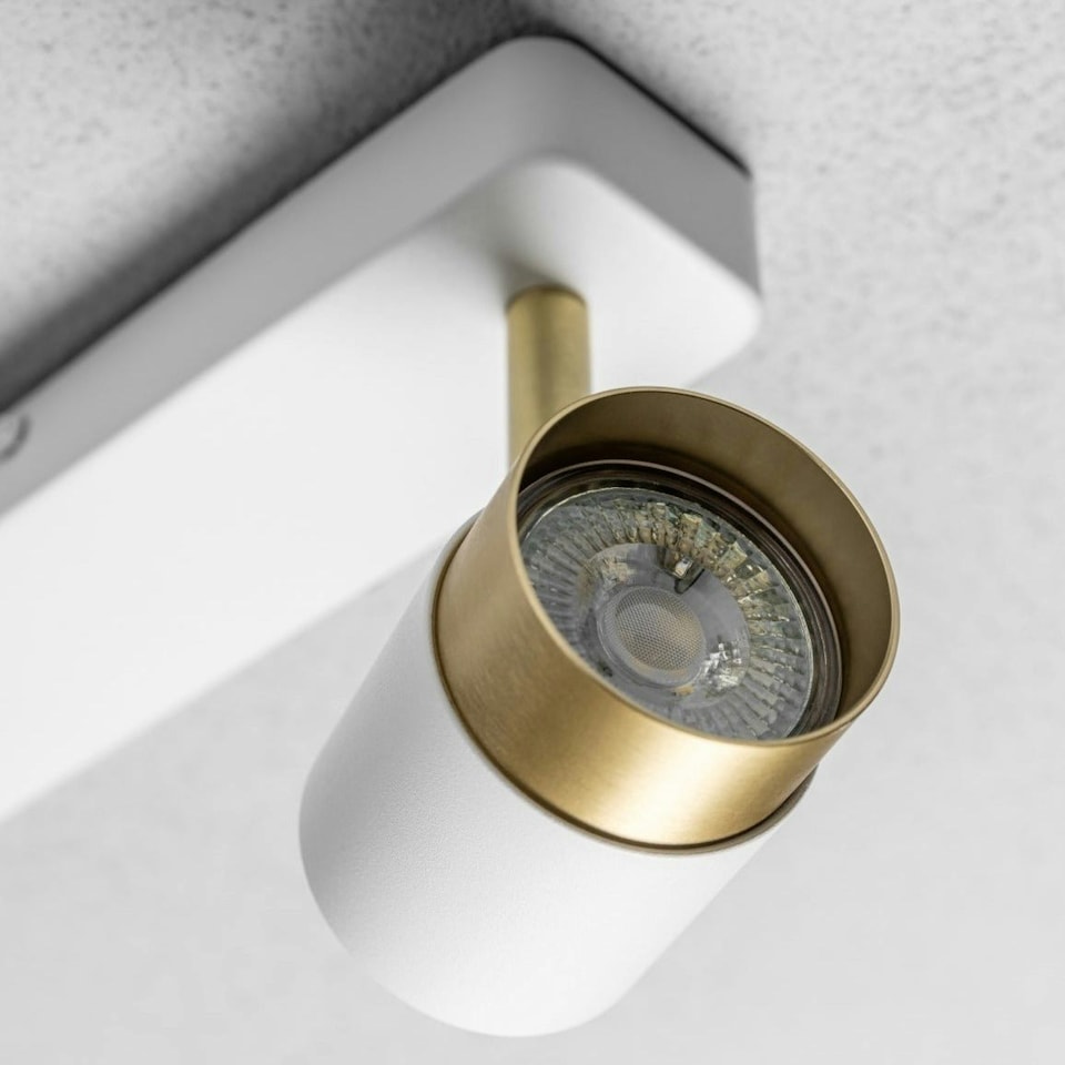 image 1 of CGC ORIO White and Brushed Gold Double Two Head GU10 Adjustable Ceiling Spot Light Bar White
