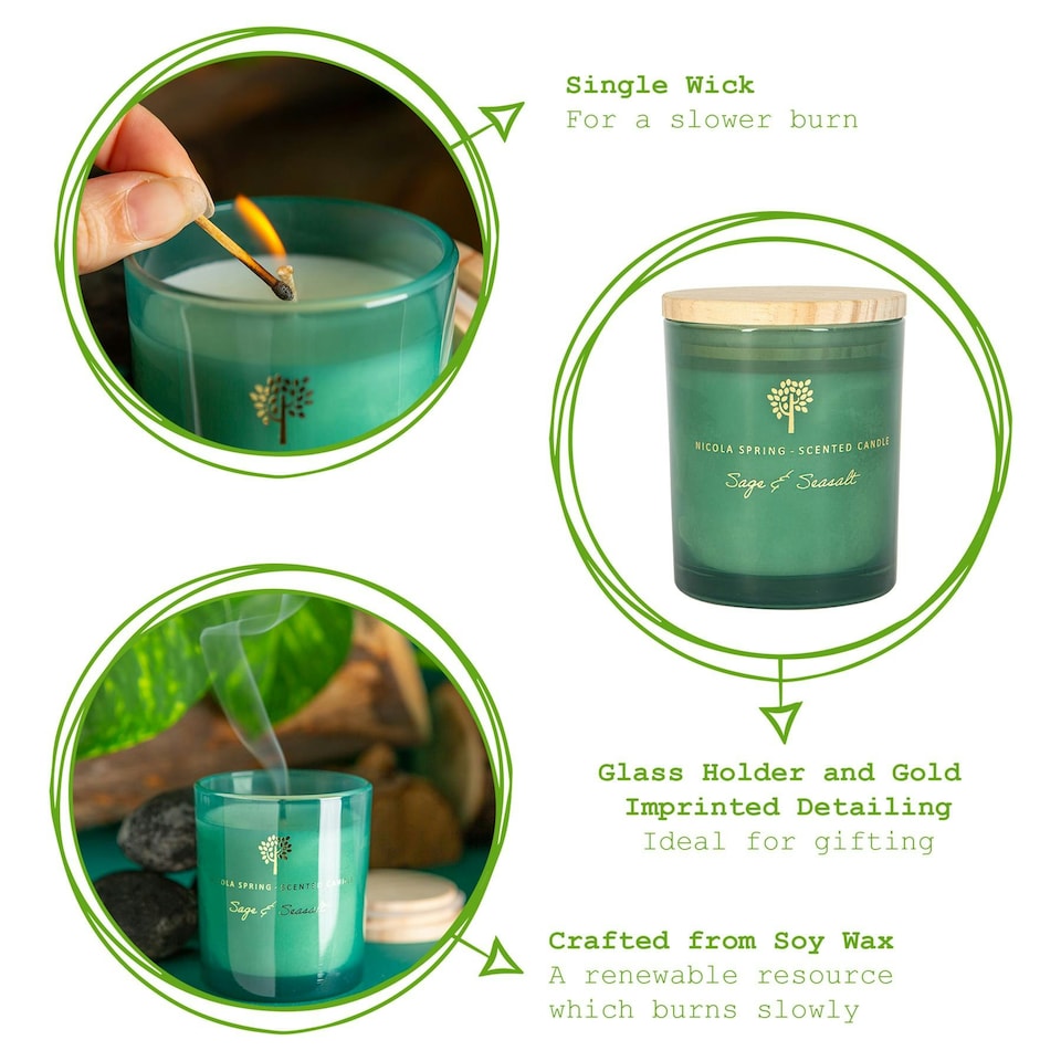 image 1 of Nicola Spring Soy Wax Scented Candle - 130g - Sage & Seasalt | Green | Green