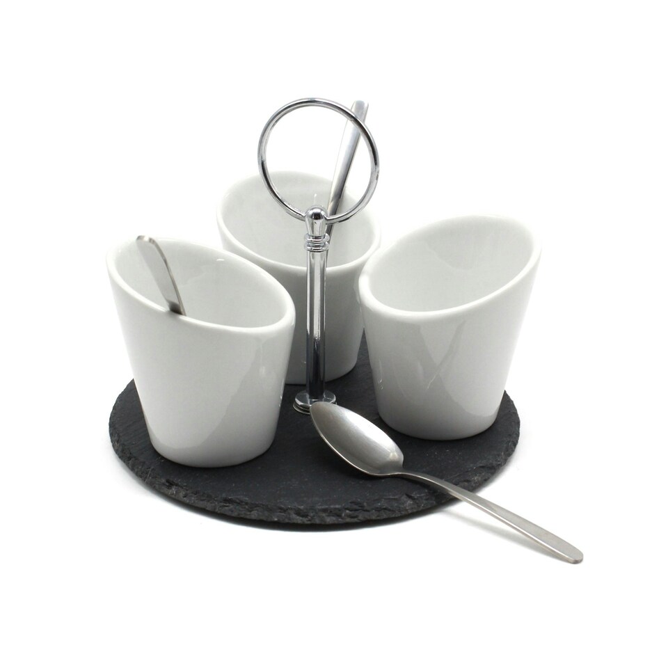 image 1 of Van Gogh Tapas Serving Dishes Set Platter Snack Dips Cups Slate Ceramic White | Grey
