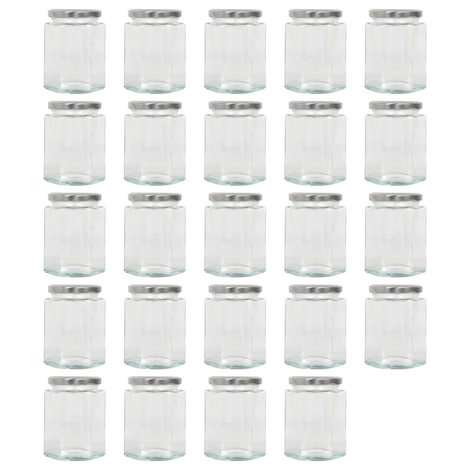image 1 of Argon Tableware Hexagonal Glass Jam Jars with Silver Lids - 250ml - Pack of 24